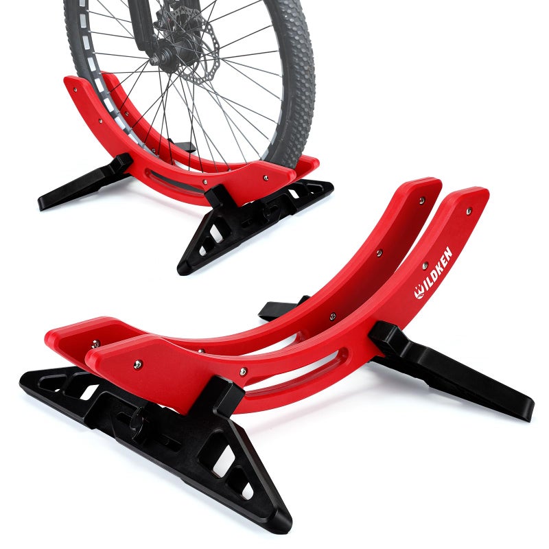WILDKEN Bike Stand, Bike Stand Floor for Home/Garage Adjustable Bicycle Stand Bike Parking Rack Fit Road Bike, Mountain Bike, MTB, BMX, Commuter Bike, Kids Bike, Scooter (Red) - Image 1