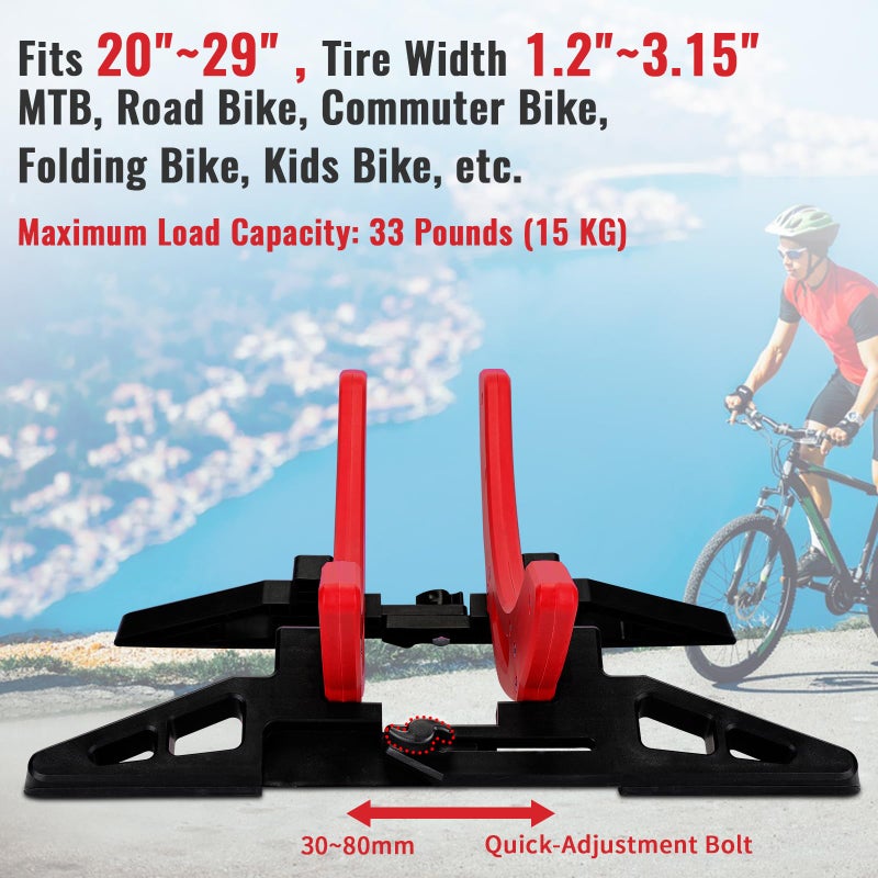 WILDKEN Bike Stand, Bike Stand Floor for Home/Garage Adjustable Bicycle Stand Bike Parking Rack Fit Road Bike, Mountain Bike, MTB, BMX, Commuter Bike, Kids Bike, Scooter (Red) - Image 2