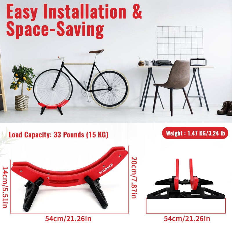 WILDKEN Bike Stand, Bike Stand Floor for Home/Garage Adjustable Bicycle Stand Bike Parking Rack Fit Road Bike, Mountain Bike, MTB, BMX, Commuter Bike, Kids Bike, Scooter (Red) - Image 5