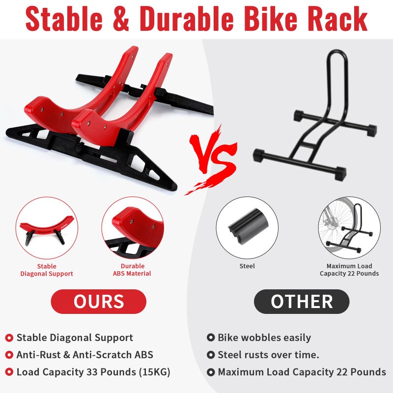 WILDKEN Bike Stand, Bike Stand Floor for Home/Garage Adjustable Bicycle Stand Bike Parking Rack Fit Road Bike, Mountain Bike, MTB, BMX, Commuter Bike, Kids Bike, Scooter (Red) - Image 3