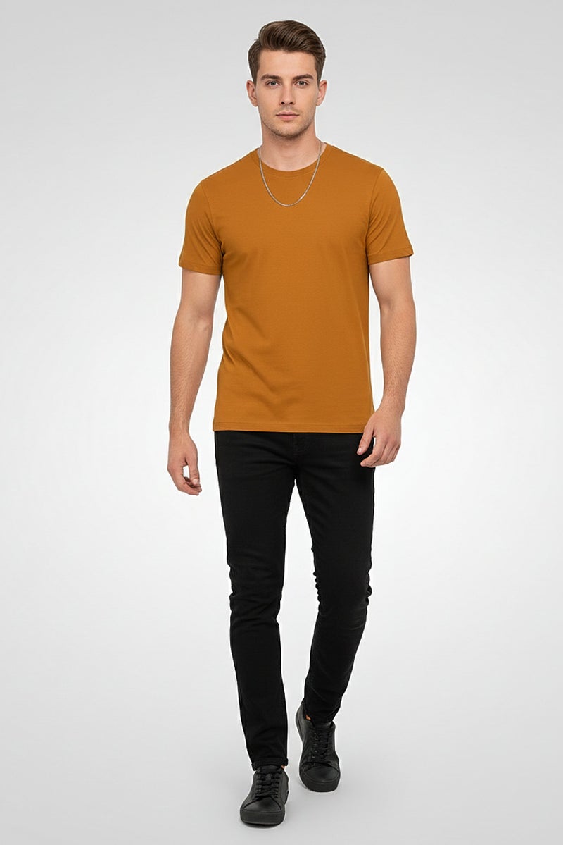 Celio Men Crew Neck Short Sleeve Plain T-Shirt, Rusty Orange - Image 2