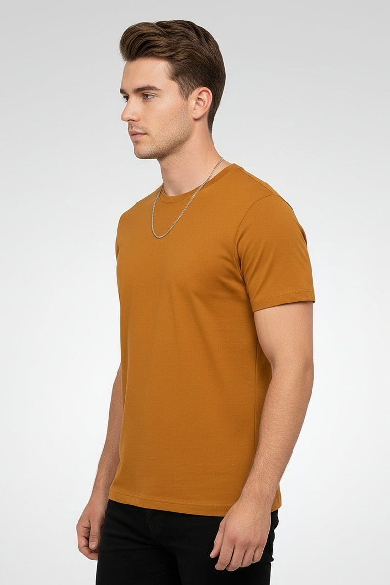 Celio Men Crew Neck Short Sleeve Plain T-Shirt, Rusty Orange - Image 3