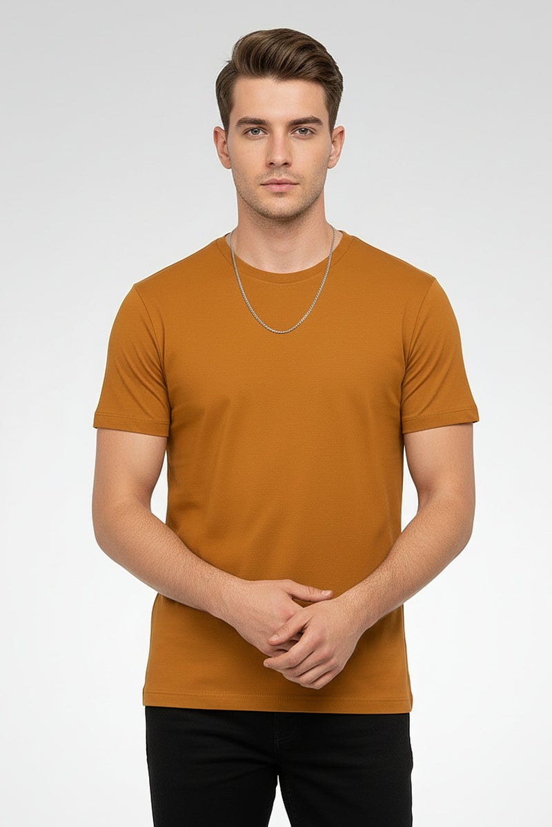 Celio Men Crew Neck Short Sleeve Plain T-Shirt, Rusty Orange - Image 1