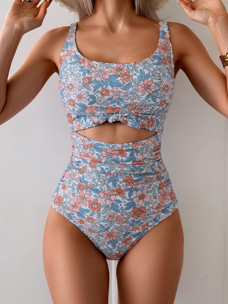 Eomenie Women's One Piece Swimsuit Tummy Control Slimming Bathing Suit Cutout Tie Knot Swimwear - Image 2