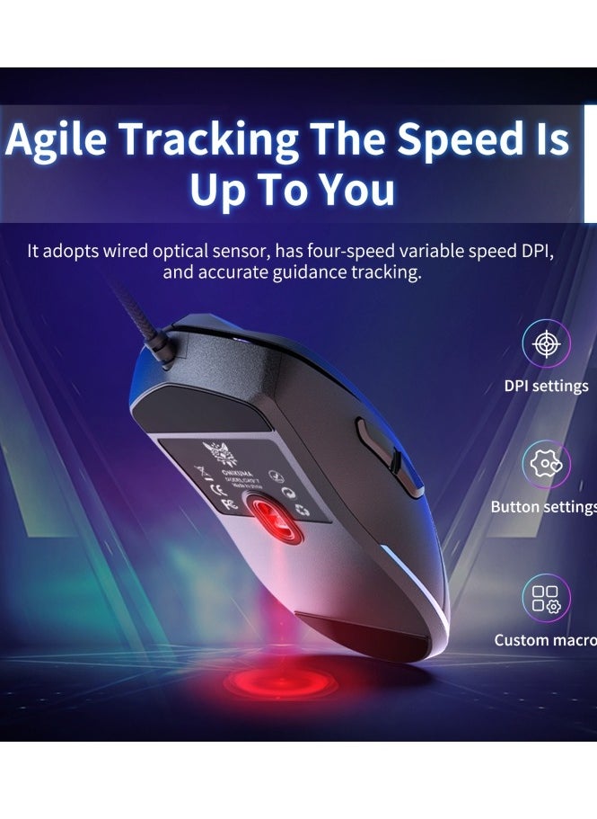 onikuma - CW917 Gaming Mouse Wired - 6 Programming Button ( Software ) - 3600DPI Mechanical Mouse - 7 Colorful RGB Backlit Optical Gaming Mice for PC Laptop Gamer | Black - Image 1