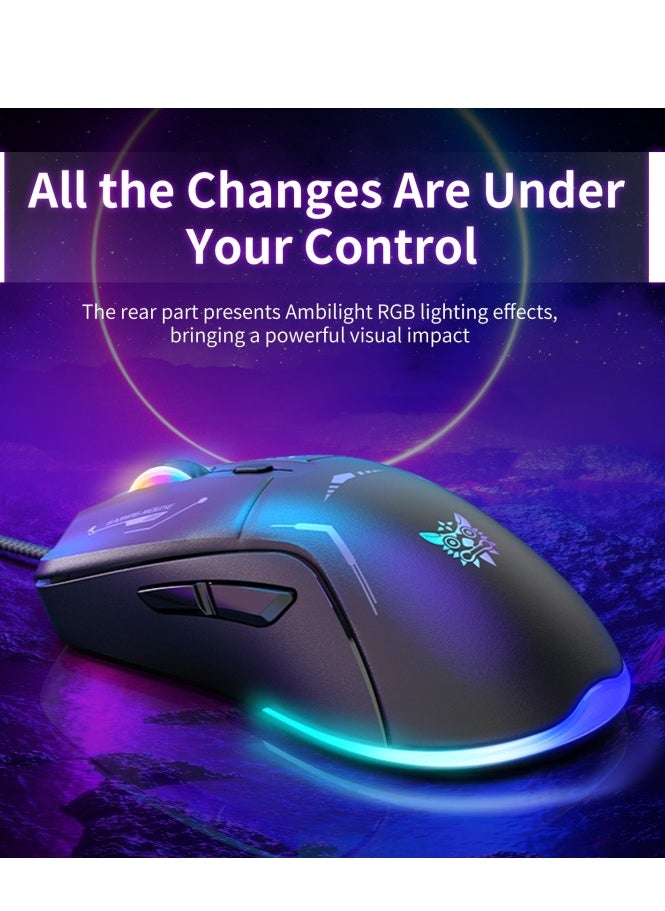 onikuma - CW917 Gaming Mouse Wired - 6 Programming Button ( Software ) - 3600DPI Mechanical Mouse - 7 Colorful RGB Backlit Optical Gaming Mice for PC Laptop Gamer | Black - Image 1