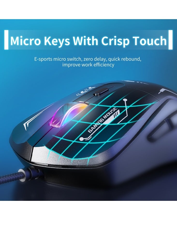 onikuma - CW917 Gaming Mouse Wired - 6 Programming Button ( Software ) - 3600DPI Mechanical Mouse - 7 Colorful RGB Backlit Optical Gaming Mice for PC Laptop Gamer | Black - Image 1