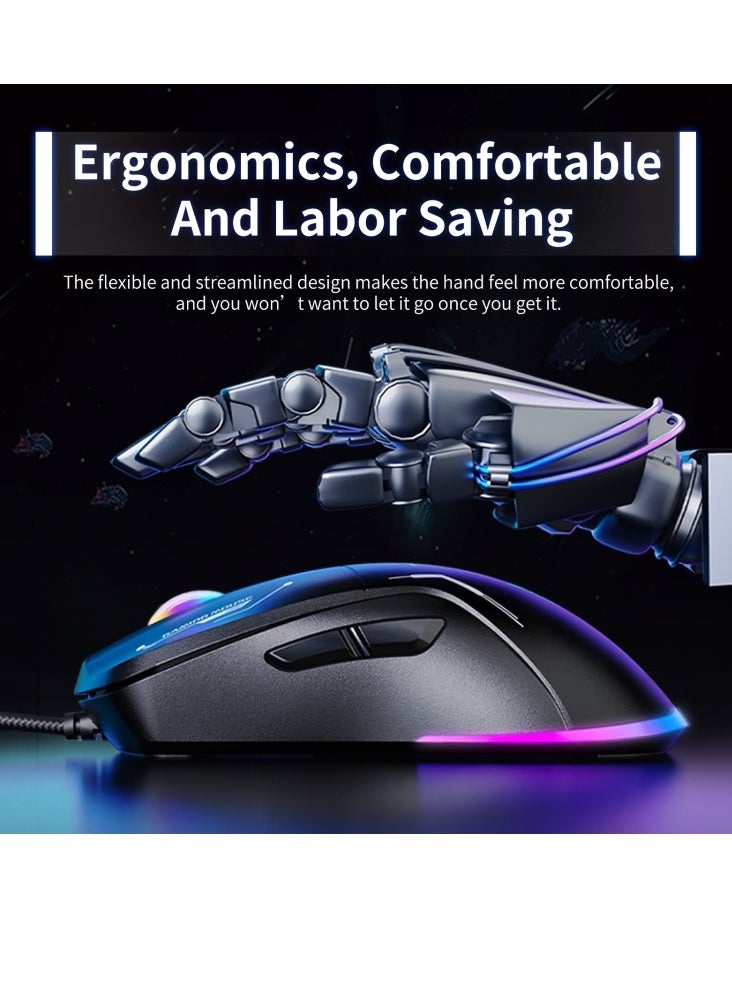 onikuma - CW917 Gaming Mouse Wired - 6 Programming Button ( Software ) - 3600DPI Mechanical Mouse - 7 Colorful RGB Backlit Optical Gaming Mice for PC Laptop Gamer | Black - Image 1
