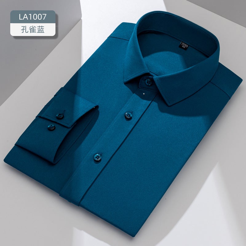 Shirt Mens Long-sleeved Business Stretch Slim-fit Anti-wrinkle White Shirt Work Clothes Business Wear Work Dress Shirt Mens peacock blue 