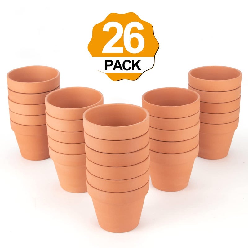 CFKJ [26 Pack] 4" Planter Nursery Pots Terracotta Pot Clay Ceramic Pottery Cactus Pots Flower Succulent Plants Pot Garden (4") - Image 1