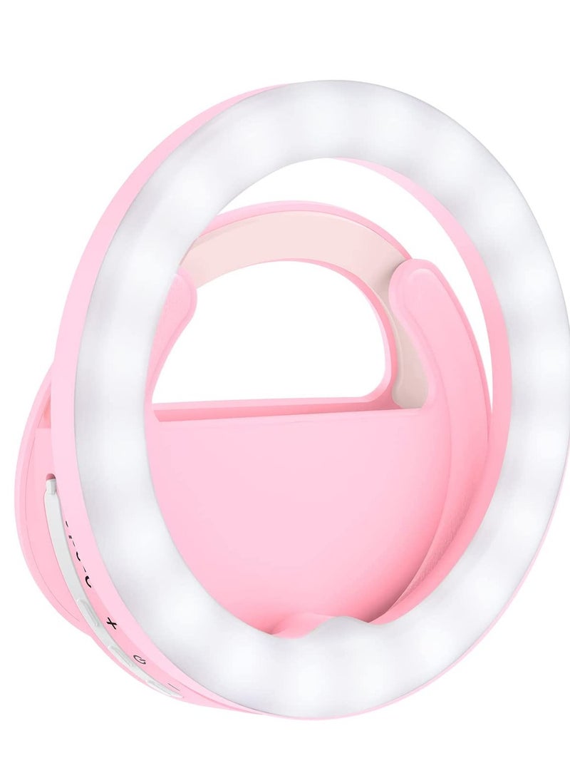 Selfie Ring Light, Rechargeable Clip-on Ring Light with 40 LED Lights, Portable Circle Selfie Light for iPhone/Android Smart Phone Photography, Camera Video, Girl Makes up-Pink - Image 1