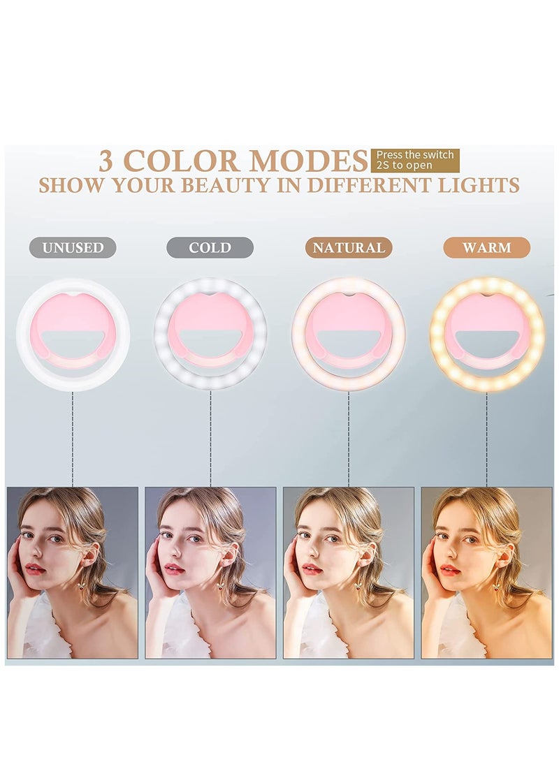 Selfie Ring Light, Rechargeable Clip-on Ring Light with 40 LED Lights, Portable Circle Selfie Light for iPhone/Android Smart Phone Photography, Camera Video, Girl Makes up-Pink - Image 2