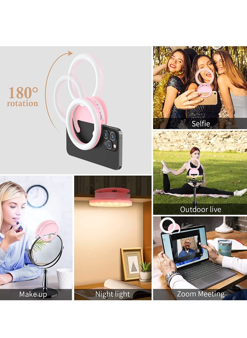 Selfie Ring Light, Rechargeable Clip-on Ring Light with 40 LED Lights, Portable Circle Selfie Light for iPhone/Android Smart Phone Photography, Camera Video, Girl Makes up-Pink - Image 4