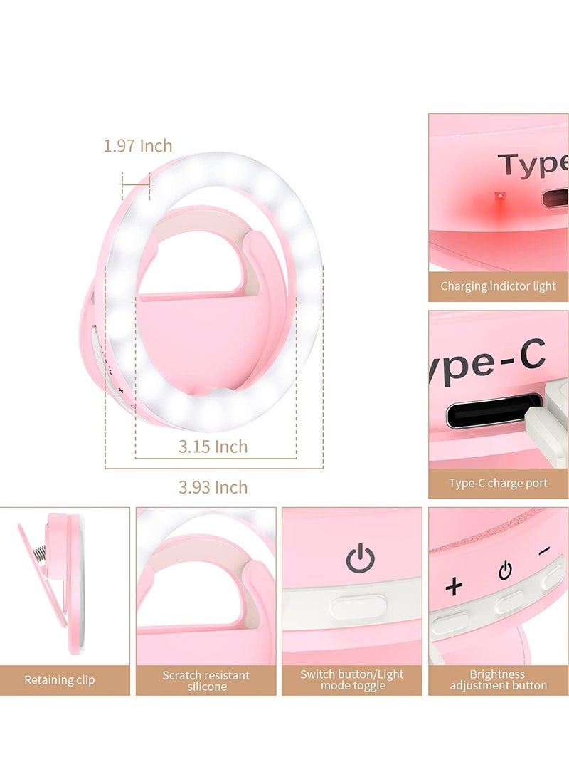 Selfie Ring Light, Rechargeable Clip-on Ring Light with 40 LED Lights, Portable Circle Selfie Light for iPhone/Android Smart Phone Photography, Camera Video, Girl Makes up-Pink - Image 5