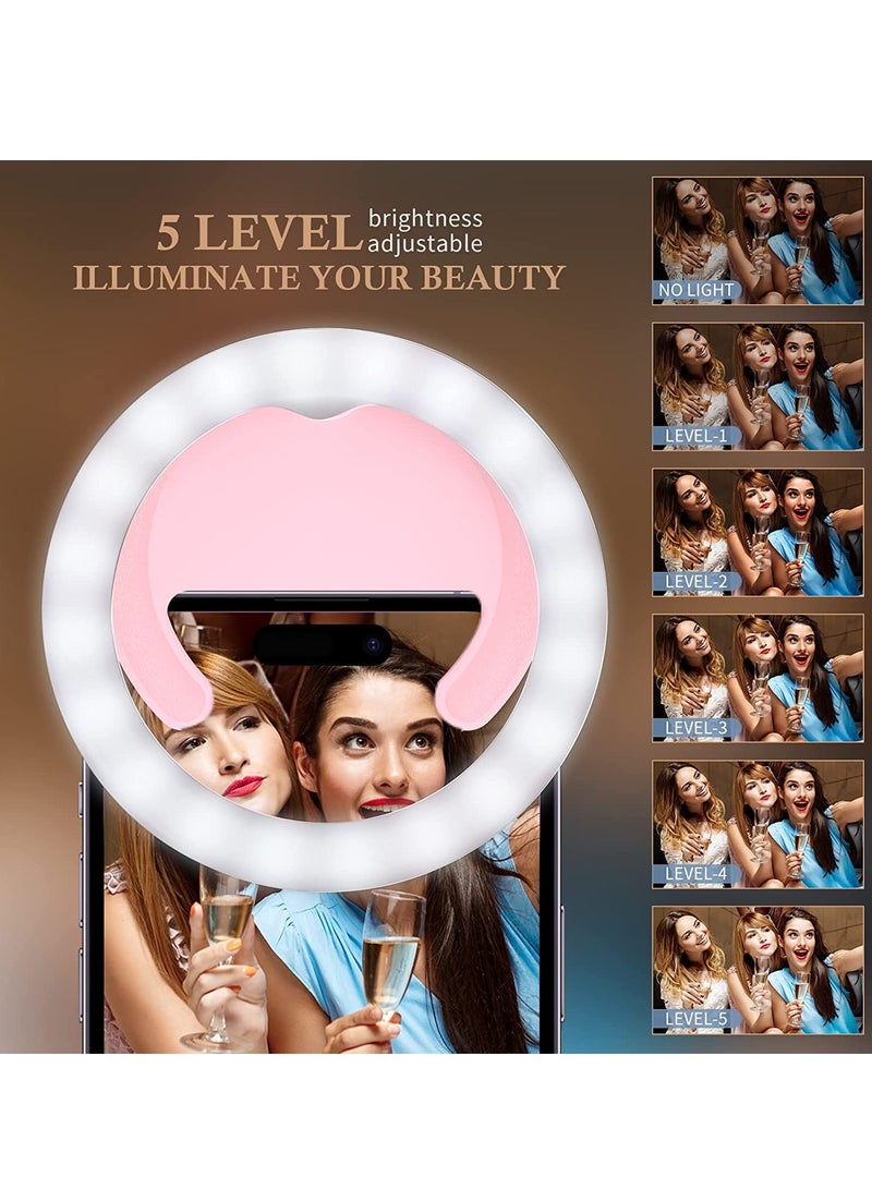 Selfie Ring Light, Rechargeable Clip-on Ring Light with 40 LED Lights, Portable Circle Selfie Light for iPhone/Android Smart Phone Photography, Camera Video, Girl Makes up-Pink - Image 3