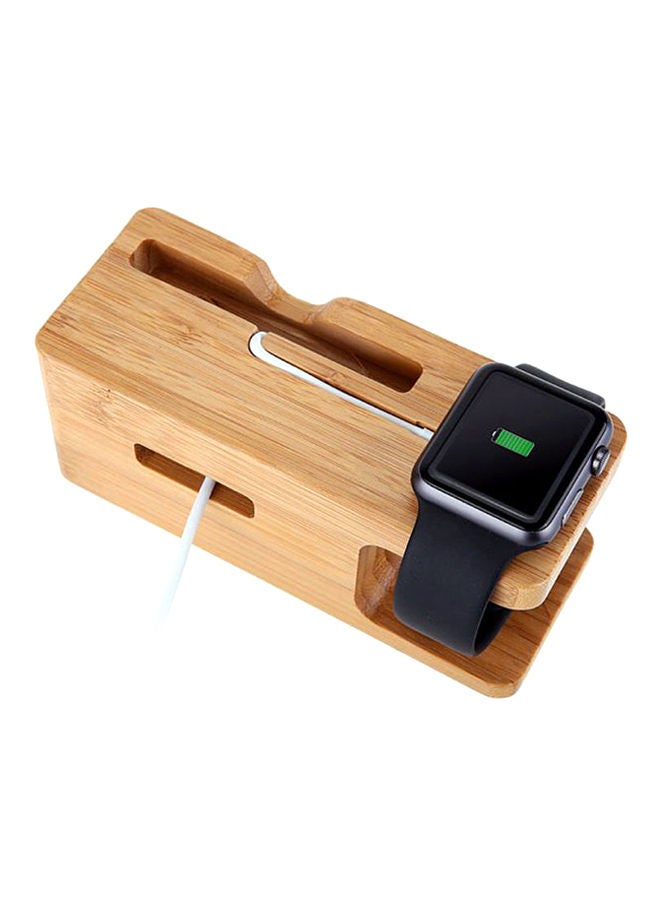 NIBEMINENT Bamboo Wood Dock Charger Holder Stand for Apple iWatch and iPhone 14X5.5.5X6centimeter Brown - Image 1