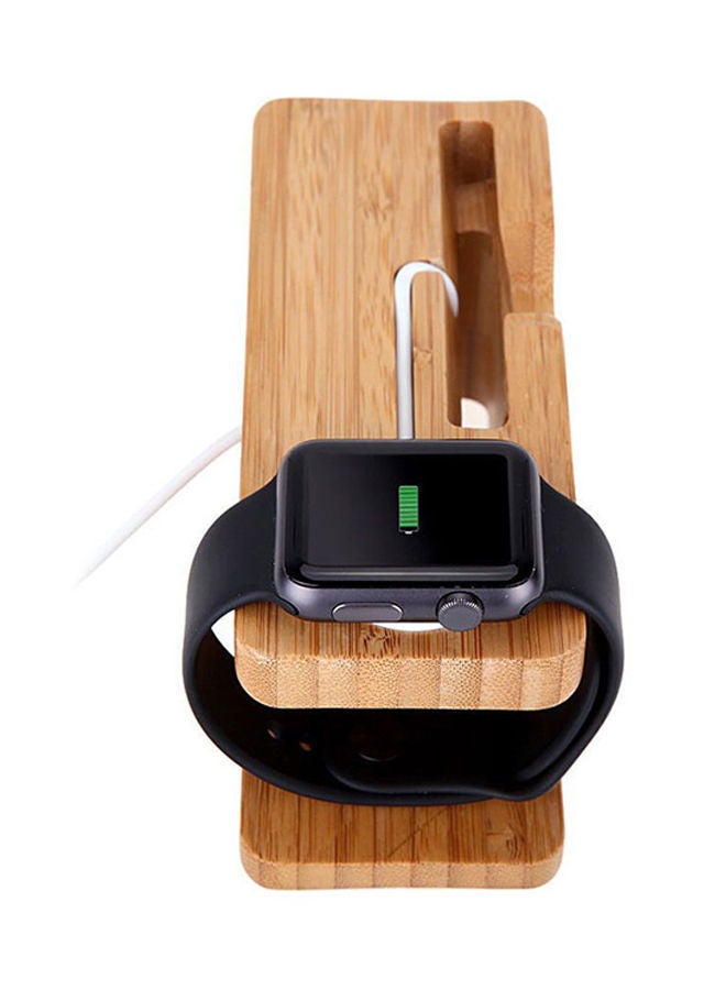 NIBEMINENT Bamboo Wood Dock Charger Holder Stand for Apple iWatch and iPhone 14X5.5.5X6centimeter Brown - Image 3
