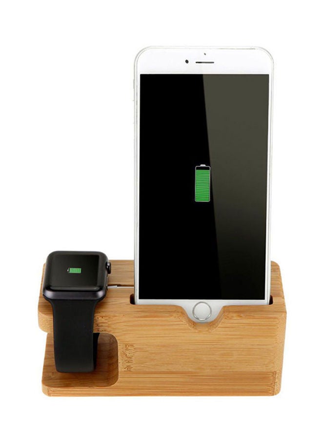 NIBEMINENT Bamboo Wood Dock Charger Holder Stand for Apple iWatch and iPhone 14X5.5.5X6centimeter Brown - Image 2