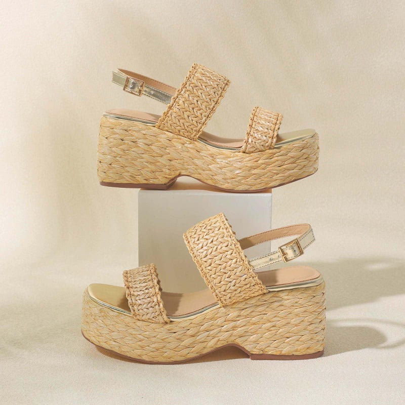 EQAUDES Platform Sandals Women Summer Wedge Espadrilles Comfortable Natural Beach Raffia Sandal Cute Straw Woven Vacation Sandals Ankle Strap Dress Shoes - Image 3