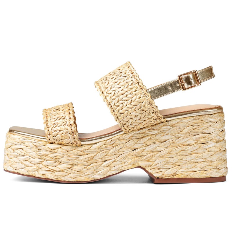 EQAUDES Platform Sandals Women Summer Wedge Espadrilles Comfortable Natural Beach Raffia Sandal Cute Straw Woven Vacation Sandals Ankle Strap Dress Shoes - Image 1