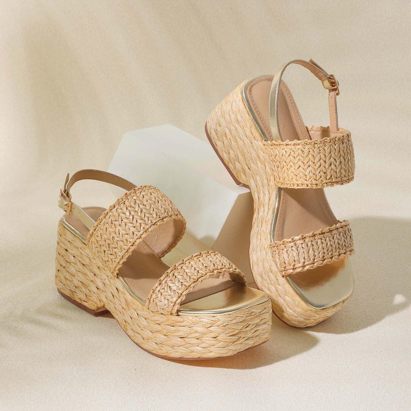 EQAUDES Platform Sandals Women Summer Wedge Espadrilles Comfortable Natural Beach Raffia Sandal Cute Straw Woven Vacation Sandals Ankle Strap Dress Shoes - Image 4