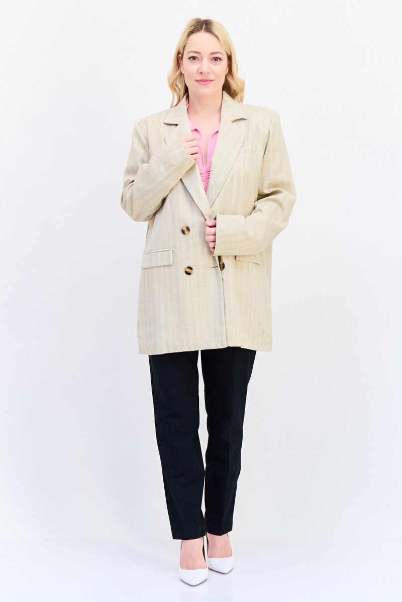 Archive Design Studio Women Regular Fit Stripe Blazer, Beige - Image 4