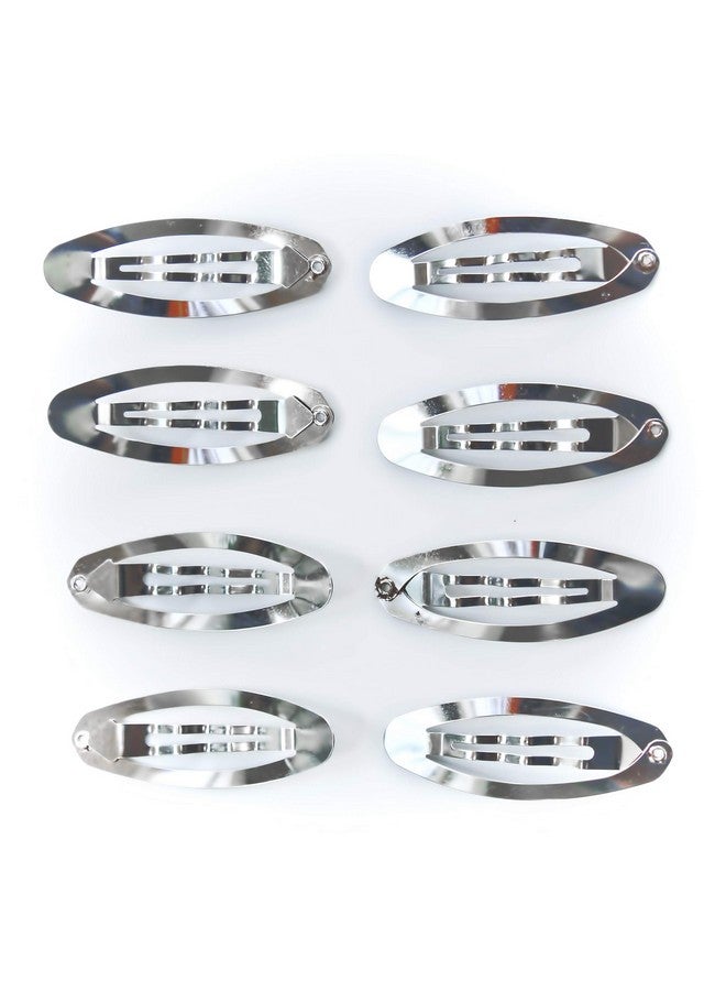 All In One Ll In One 50Pcs Metal Silver Oval Shape Snap Hair Clips/Barrettes For Diy 50Mm - Image 1