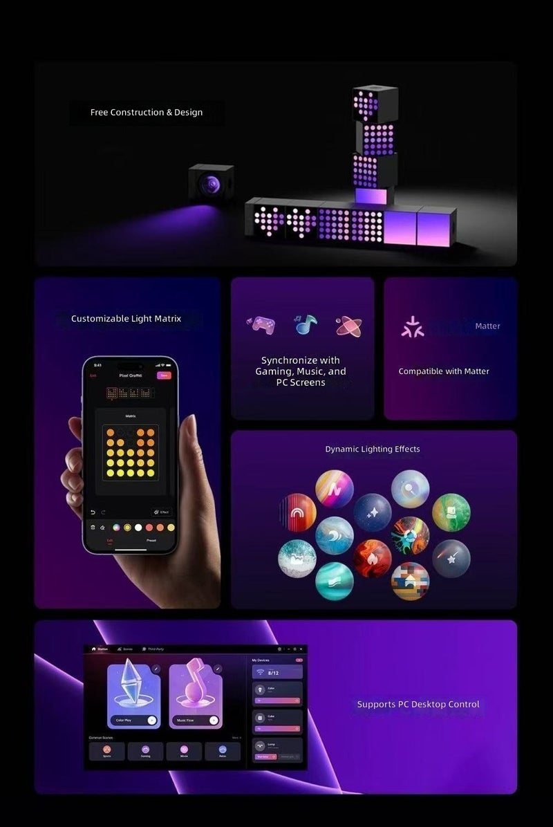 Yeelight RGB Ambient Light Cube 3D Smart Gaming Desktop Decor with Music Sync - Image 4