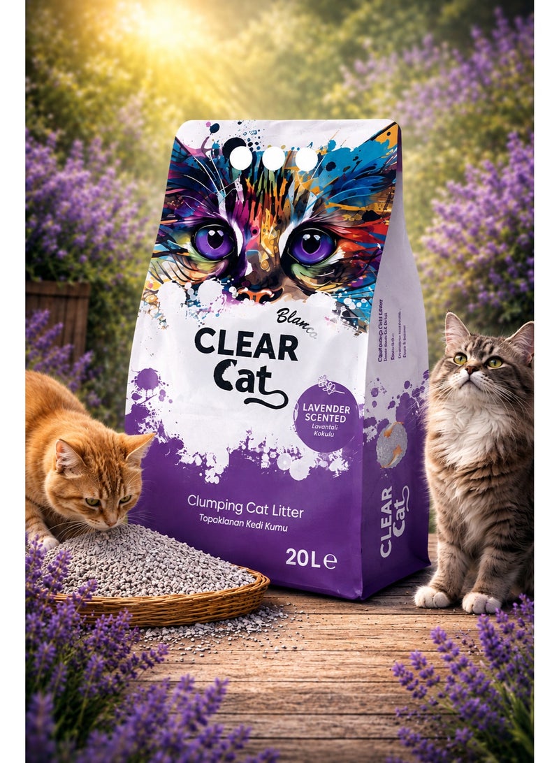 Blanca Clumping Cat Litter with Gentle Lavender Scent, High-Absorbency Bentonite Formula for Superior Odor Control and Easy Cleaning, 20L Eco-Friendly Bag