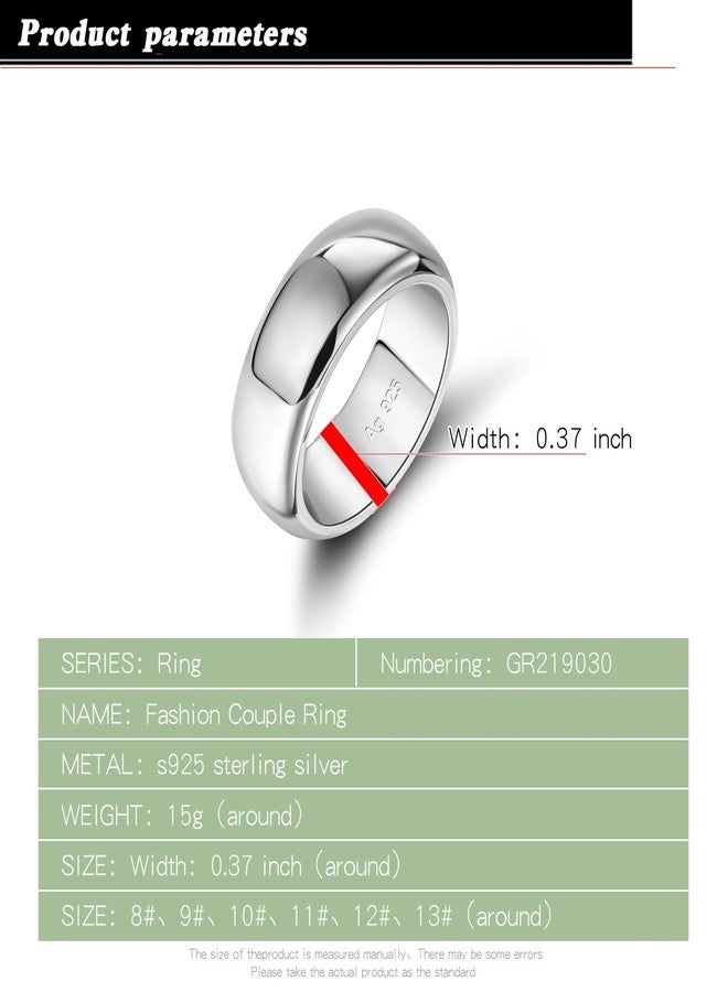 Dankadi Classic Men 925 Sterling Silver Ring-Unisex Wedding Engagement Band Ring - index finger Comfortable Breathable Band-9.5mm Wide,3.2mm Thick Size 6-13 Plated 24K Gold Fine Jewelry Gifts (Silver, 9) - Image 3