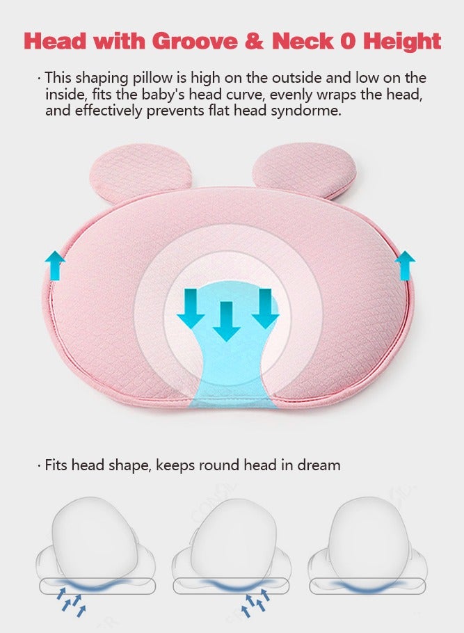 Neonatal Head Shaping Pillow with Cute Ear Shape Lightweight Soft Memory Foam Cushion Prevent Plagiocephaly and Flat Head Sleep Nursing Pillow for 0-12 Months Infant Pink  - Image 3