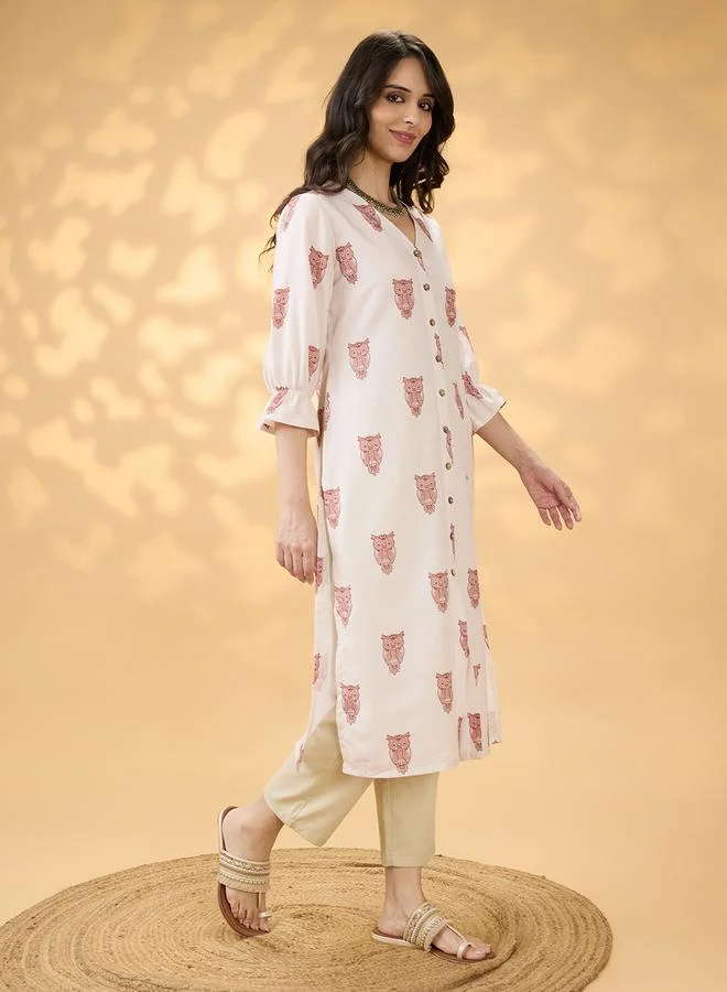 جلو باص كورتا مستقيمة بطبعة حيوانات وأزرار أمامية