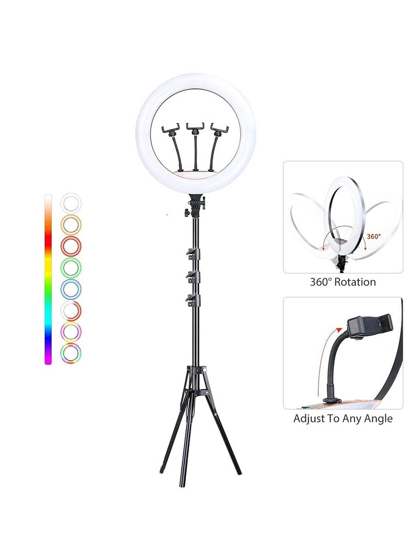 MJ45 RGB Desktop Soft LED Ring Light 16 RGB Colors With Three Mobile Holder And Mini Stand For Making YouTube Insta Reels And Live Streaming - Image 1