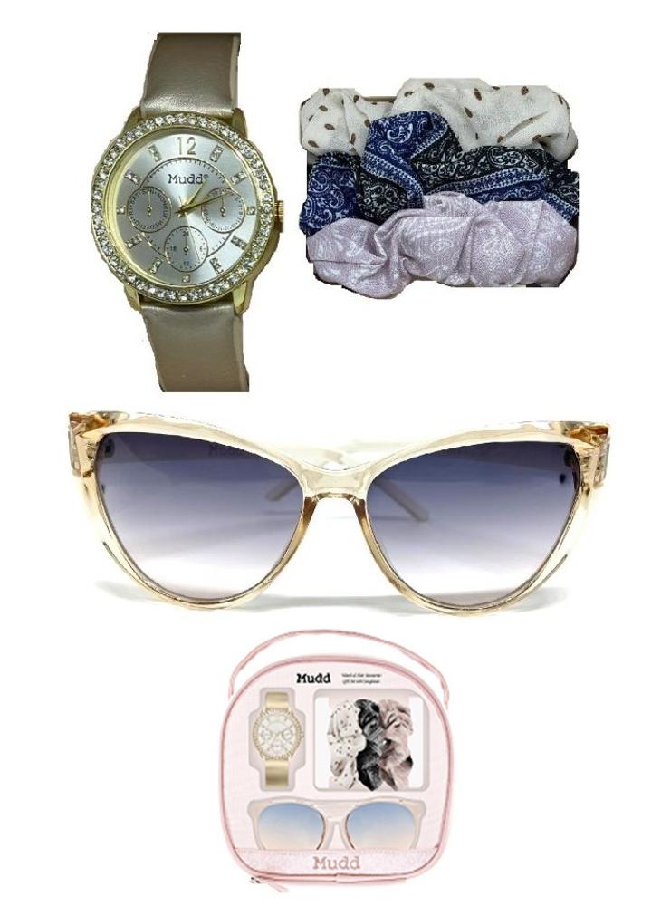Mudd Women's Analogue Watch with Matching Sunglasses and Scrunchies Set, A0813G-42-B27 - Image 1