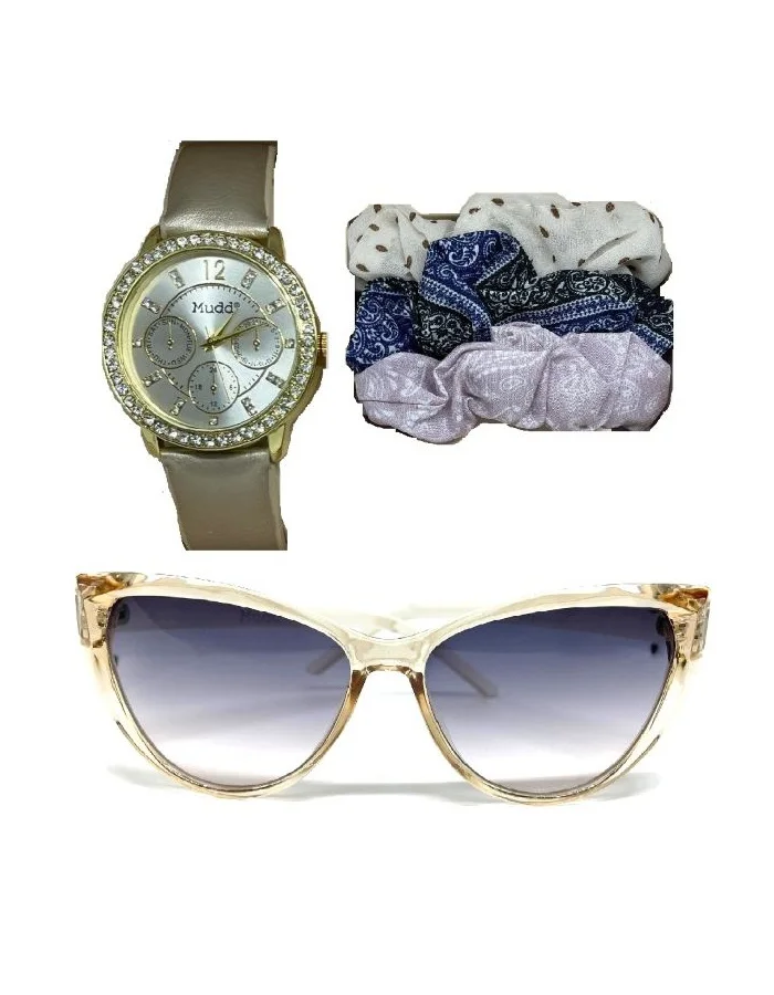 مود Mudd Women's Analogue Watch with Matching Sunglasses and Scrunchies Set, A0813G-42-B27
