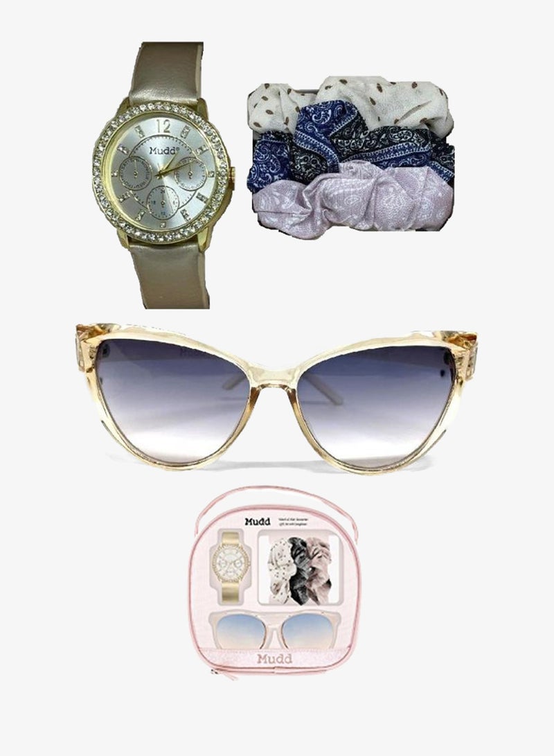 Mudd Women's Analogue Watch with Matching Sunglasses and Scrunchies Set, A0813G-42-B27 - Image 1