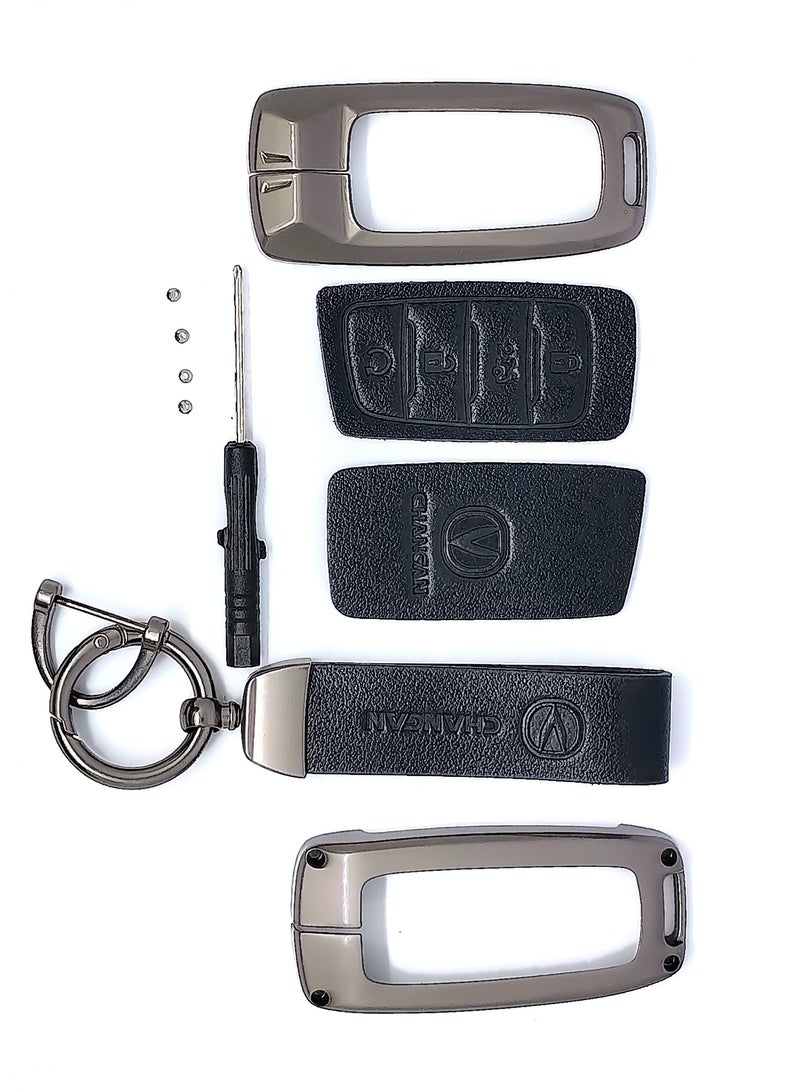 Service Zone Metal Real Leather Case For Changan 4 Buttons Smart Key Cover Case Model CS35 Plus 2018  - Image 2