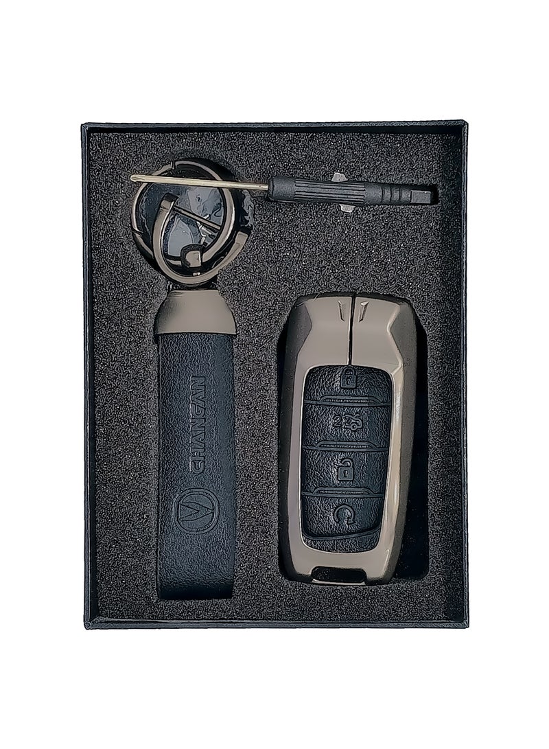 Service Zone Metal Real Leather Case For Changan 4 Buttons Smart Key Cover Case Model CS35 Plus 2018  - Image 3