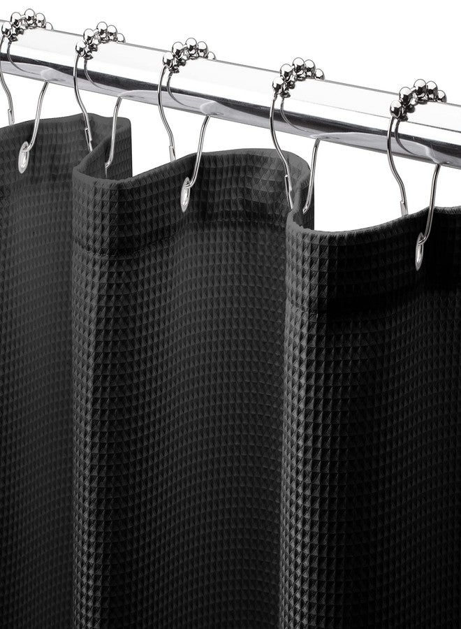AmazerBath Black Shower Curtain Thick 240GSM, Fabric Shower Curtain with Waffle Weave, Bathroom Shower Curtains, Hotel Quality Heavy Duty, 72 x 72 Inches - Image 1