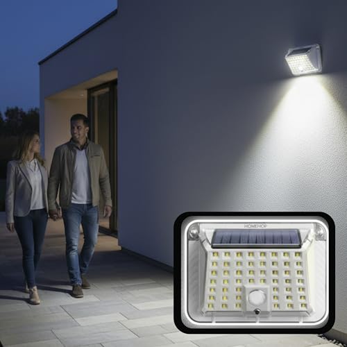 Homehop Solar Light Outdoor Home Motion Sensor LED Wall Lamp Waterproof Security Lighting for Garden, Balcony, Patio and Pathways (800mA/ABS+PS/Cool White) - Image 1