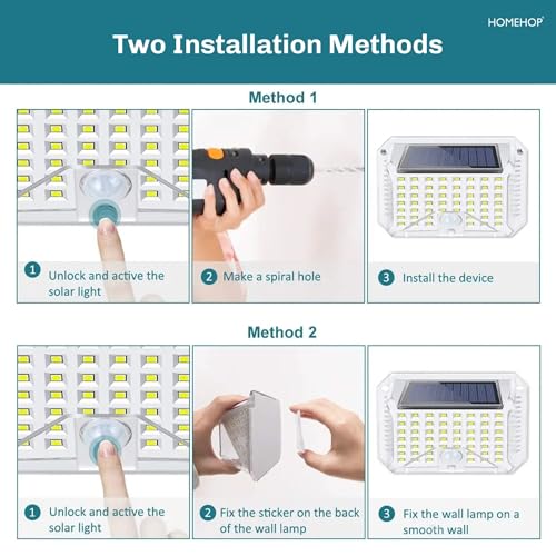 Homehop Solar Light Outdoor Home Motion Sensor LED Wall Lamp Waterproof Security Lighting for Garden, Balcony, Patio and Pathways (800mA/ABS+PS/Cool White) - Image 5