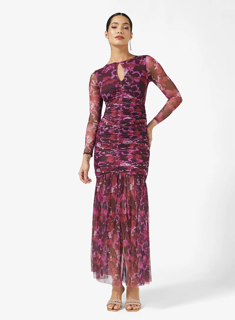 Anaya With Love Mesh Ruched Hem Tulle Maxi Dress