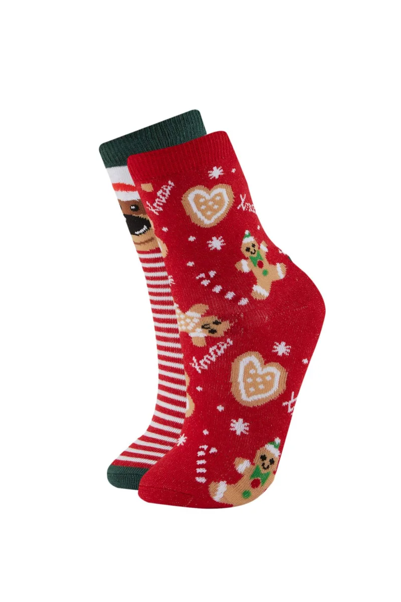 DeFacto Girl Christmas Themed 2 Piece Cotton Long Socks