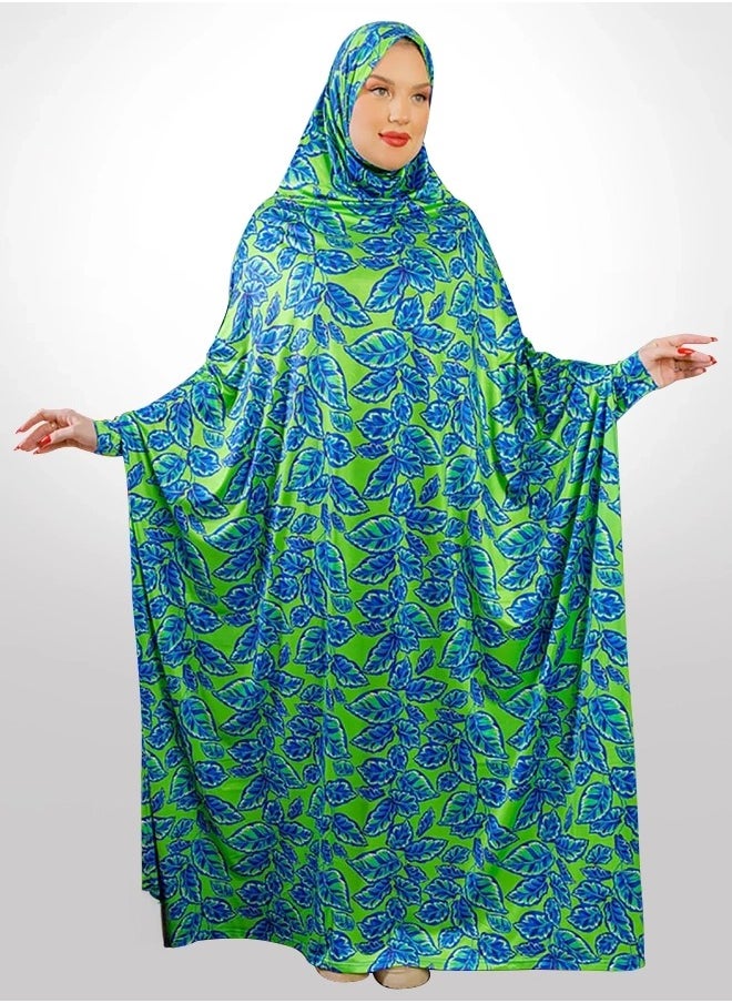 زمرد ثوب صلاة چيرسيه كويتي- مطبوع عملي مع غطاء الرأس من زمرد فاشون  - Image 1