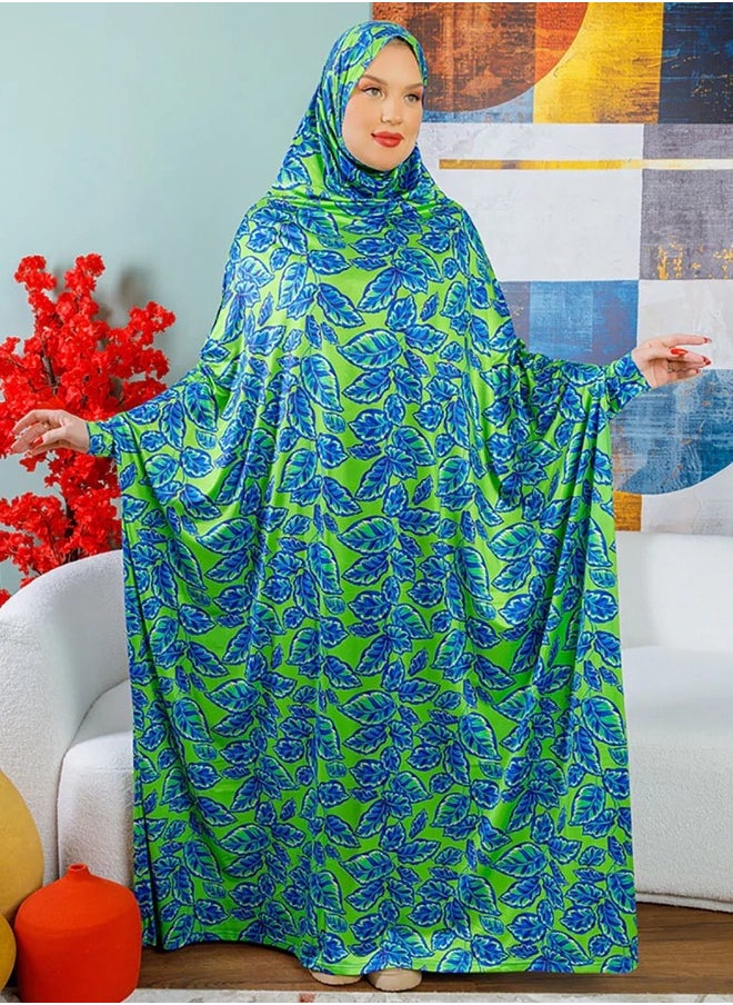 زمرد ثوب صلاة چيرسيه كويتي- مطبوع عملي مع غطاء الرأس من زمرد فاشون  - Image 2