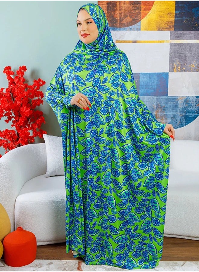 زمرد ثوب صلاة چيرسيه كويتي- مطبوع عملي مع غطاء الرأس من زمرد فاشون  - Image 3