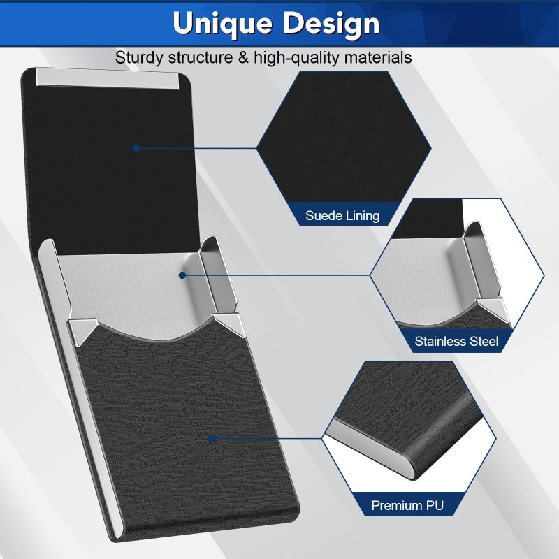 DMFLY Business Card Holder with Ultra Slim Design, Business Card Case with Premium PU Leather, Suit Pocket Metal Card Holder for Women/Men, Magnetic Closure Quick Access Cards - Image 3