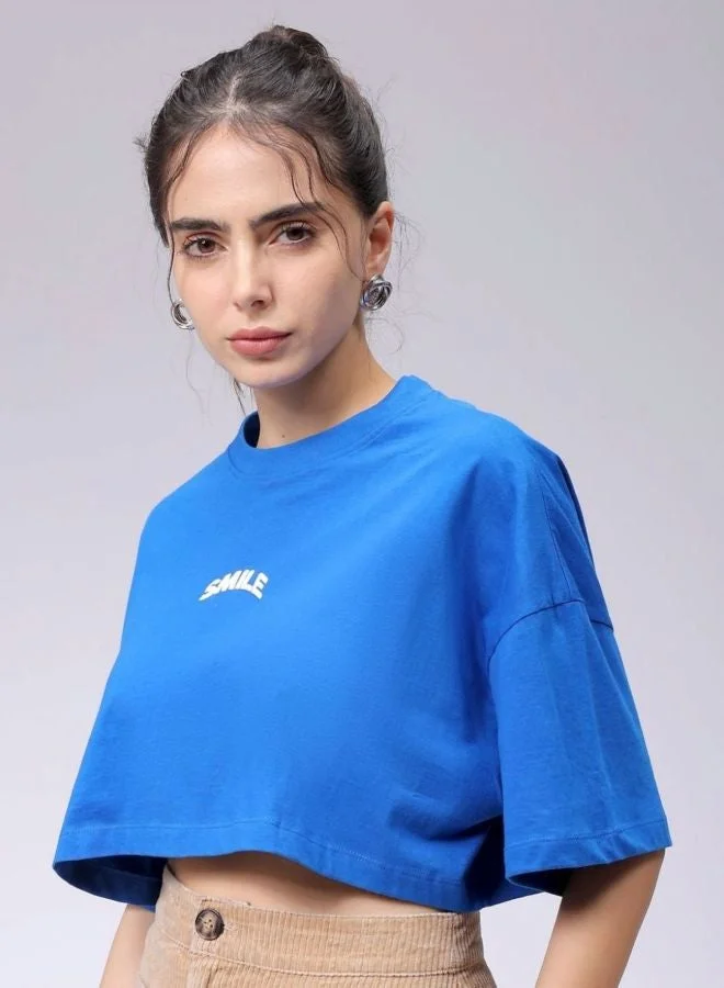 Freehand Women Boxy Fit Solid Crew Neck Short Sleeve Cropped T-Shirt