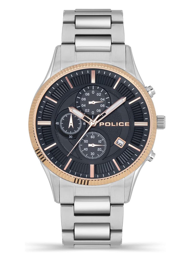POLICE Men Vault Black Dial Stainless Steel Bracelet Chronograph Watch for Men, 44mm - Image 1