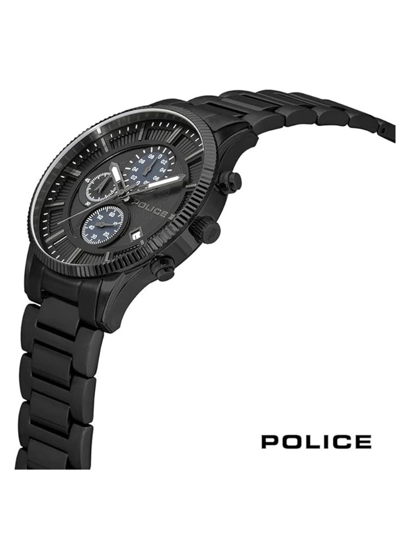 POLICE Men Vault Black Dial Stainless Steel Bracelet Chronograph Watch for Men, 44mm - Image 2